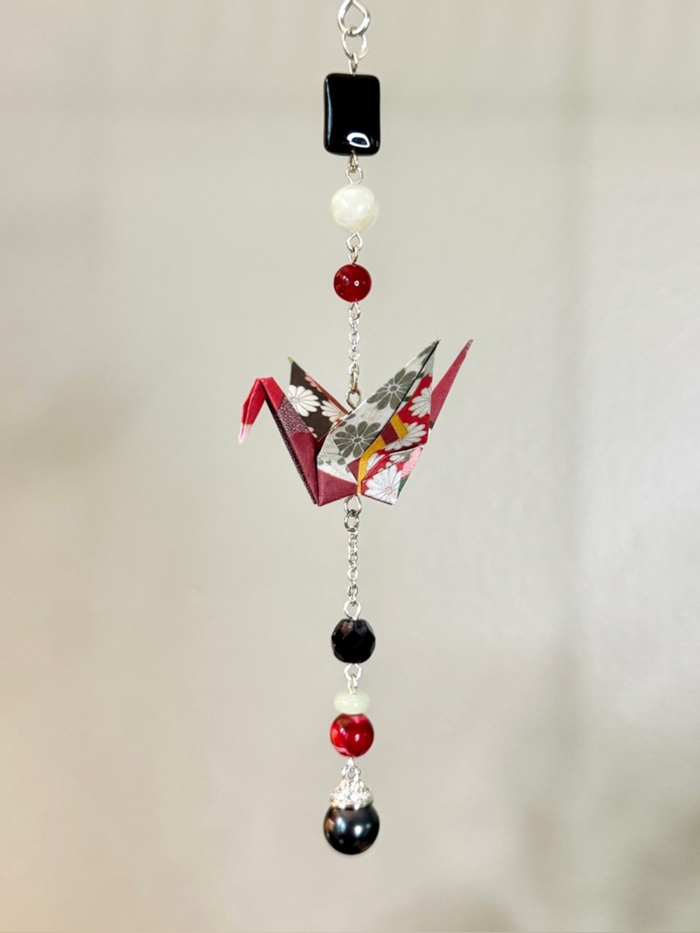 Origami Ornament #2496 - Small Crane with Repurposed Beads